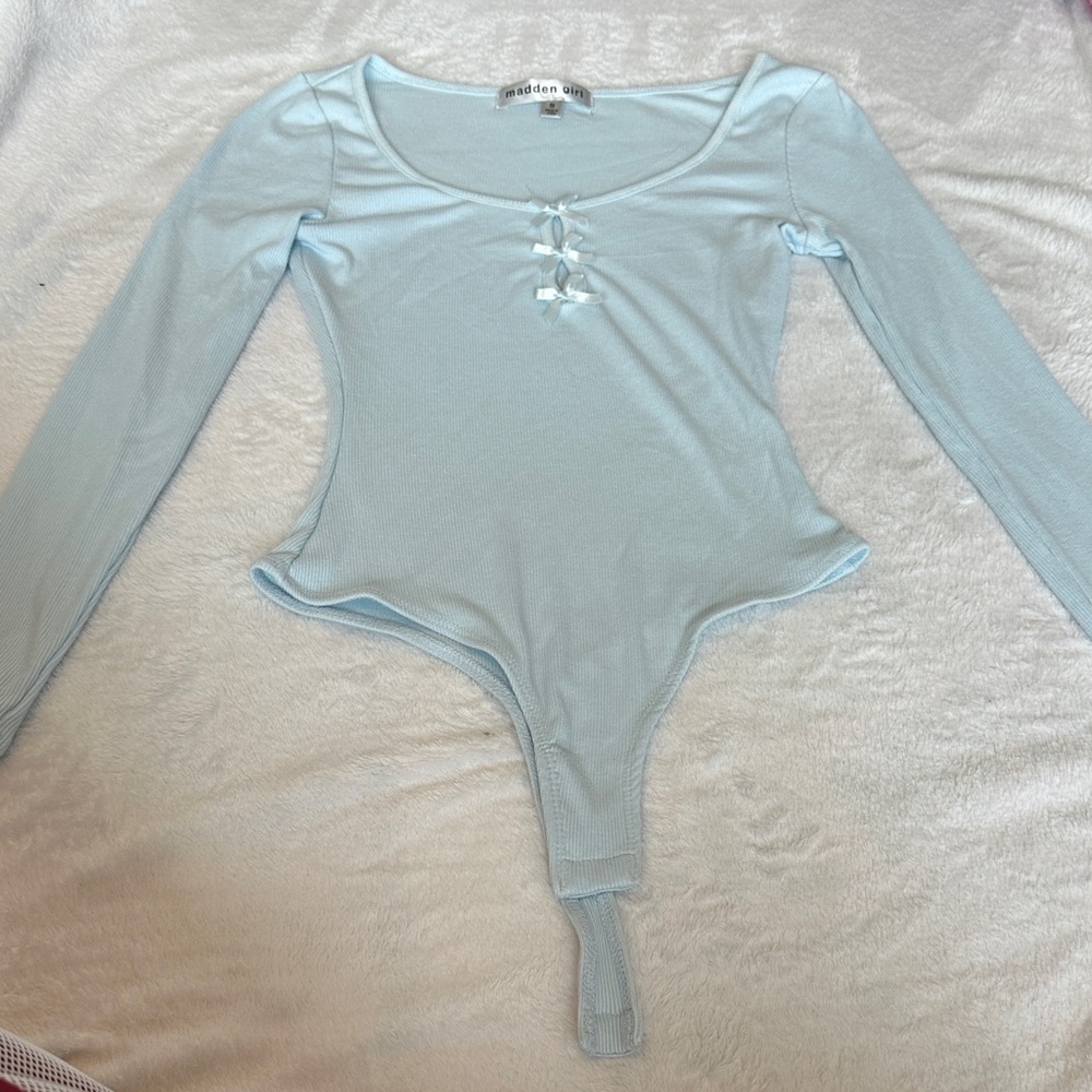 Madden Girl Sky Blue Long Sleeve Bodysuit